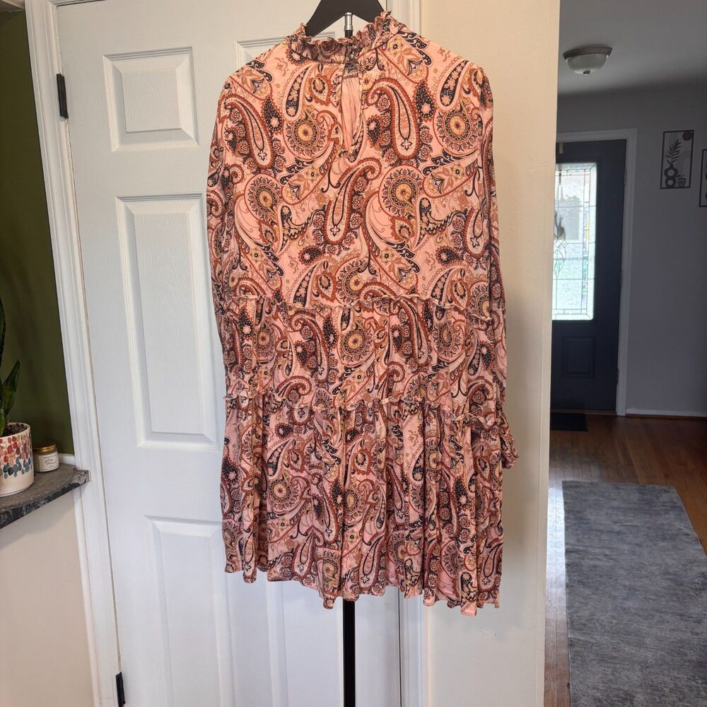 Anthropologie Cady Mock Neck Dress Puff Sleeves Paisley Peach Boho Size Plus 1X - Picture 4 of 10